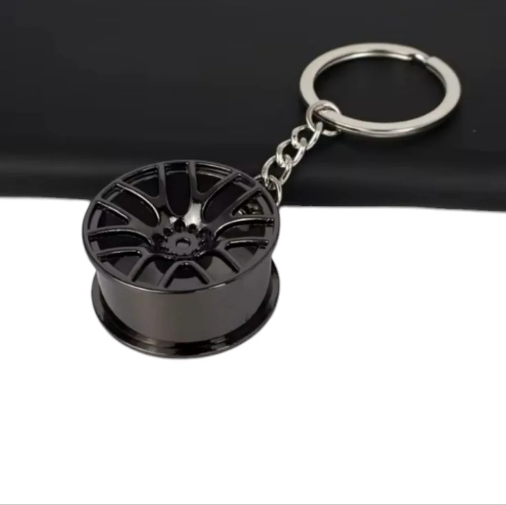 Black Alloy‎ Wheel Keychain Stainless Steel Car Rim Keyring, Car Part Key Holder